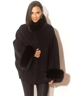 Cashmere Blend Cape with Fox Fur Trim