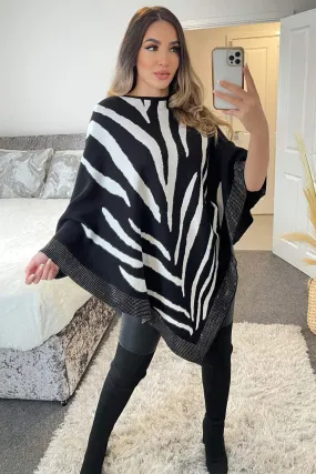 Dakota Black and White Zebra Print Diamante Trim Cape