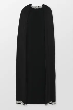 Embellished Trim Cape Gown