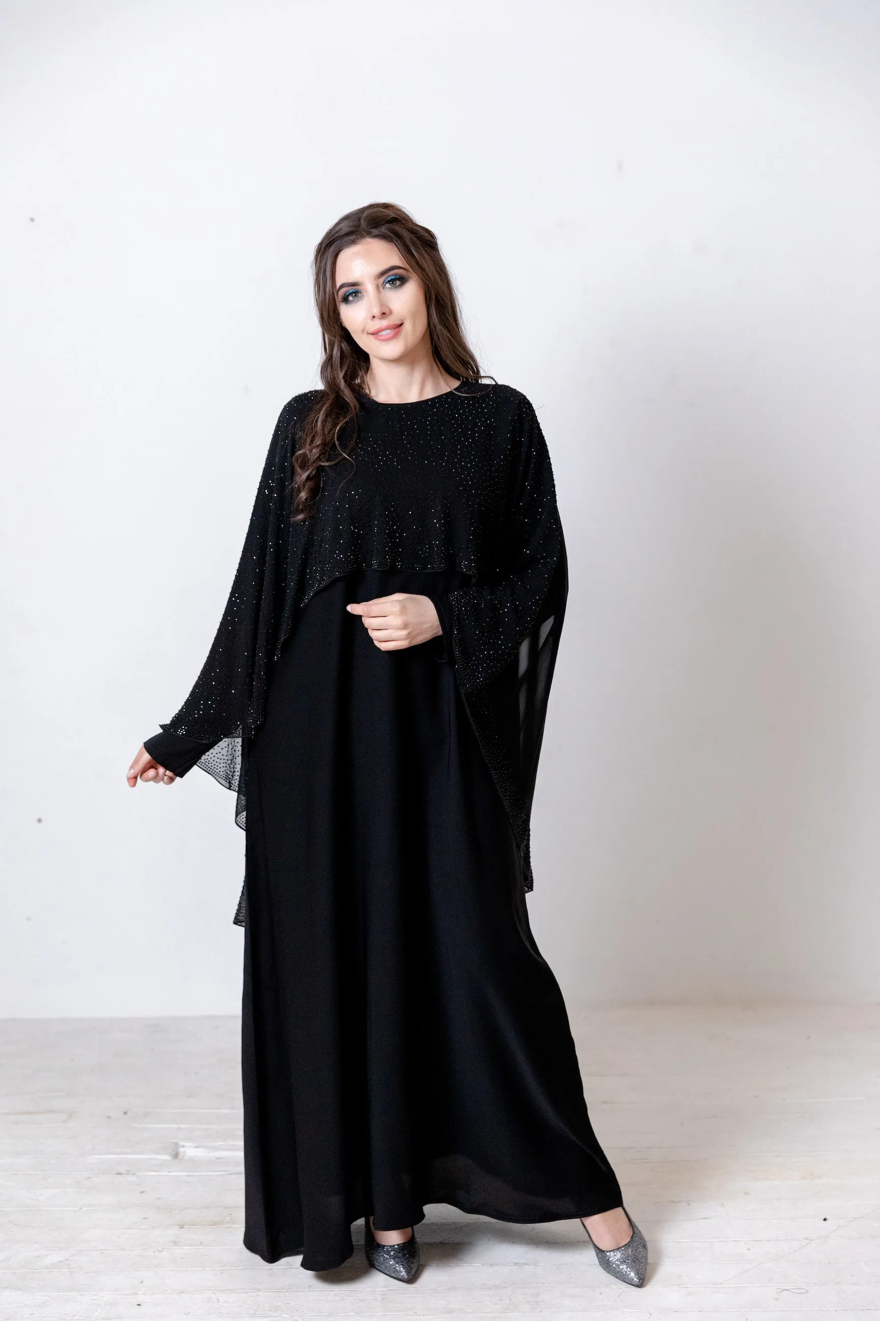 Luxury Chiffon Cape Closed Abaya with Stone work - 4 Colours