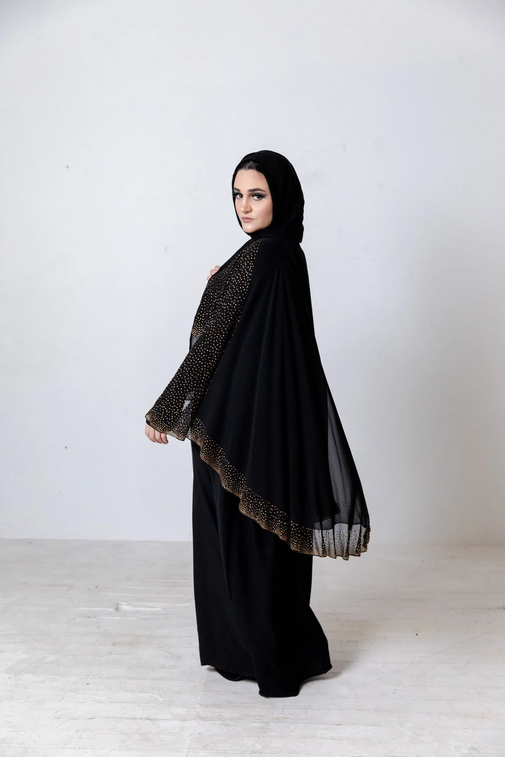 Luxury Chiffon Cape Closed Abaya with Stone work - 4 Colours