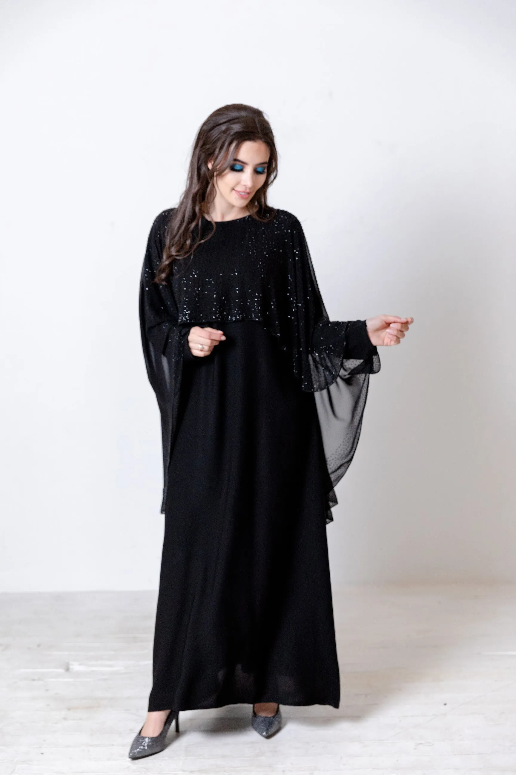 Luxury Chiffon Cape Closed Abaya with Stone work - 4 Colours