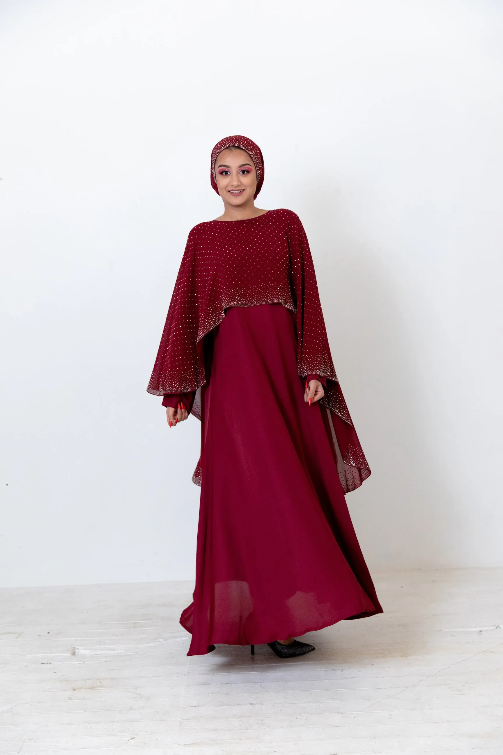 Luxury Chiffon Cape Closed Abaya with Stone work - 4 Colours