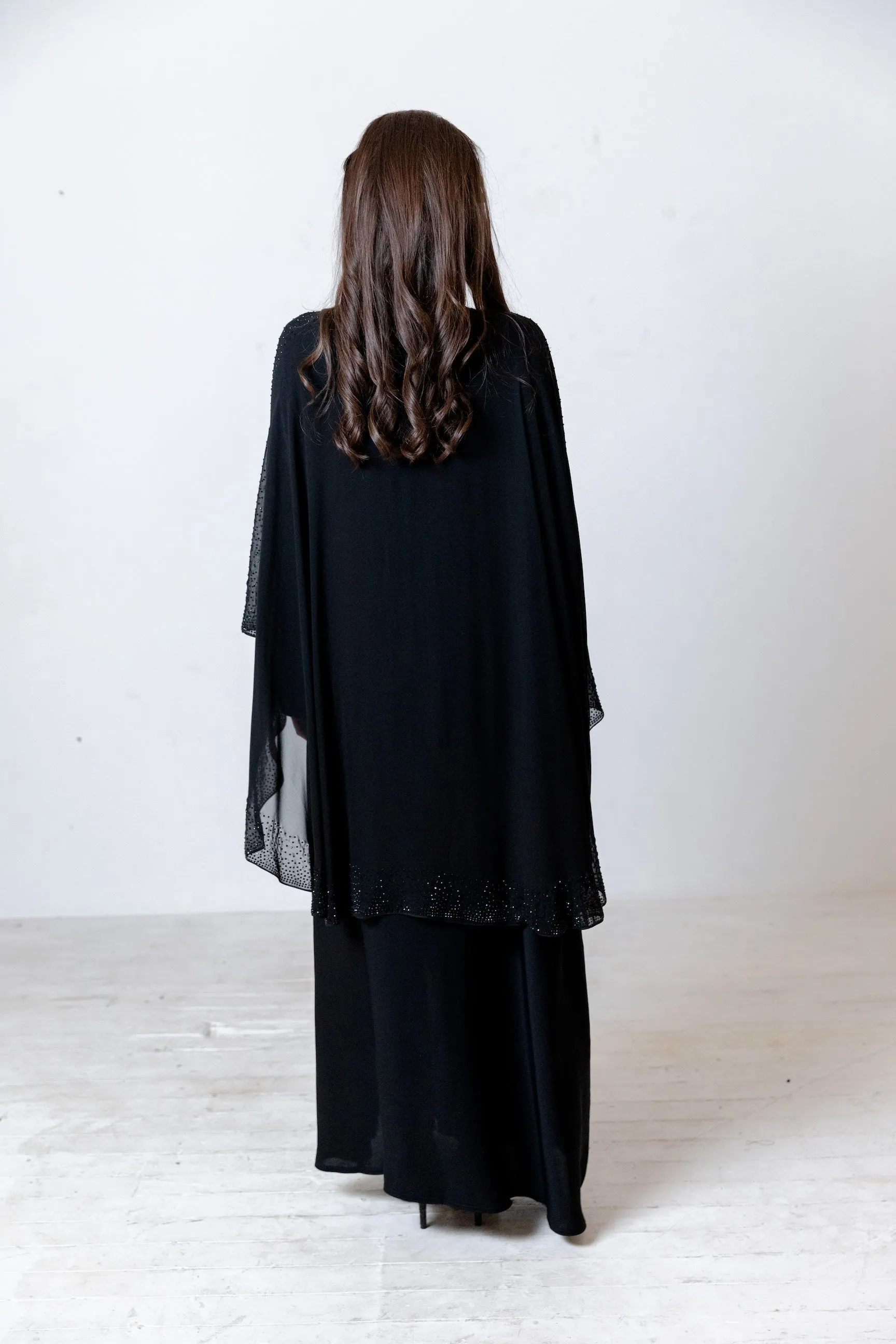 Luxury Chiffon Cape Closed Abaya with Stone work - 4 Colours