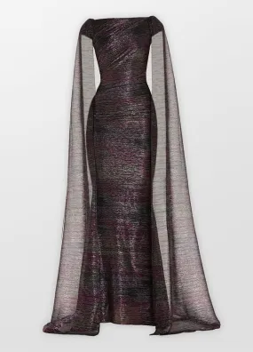 Mystery Metallic Voile Cape Evening Gown