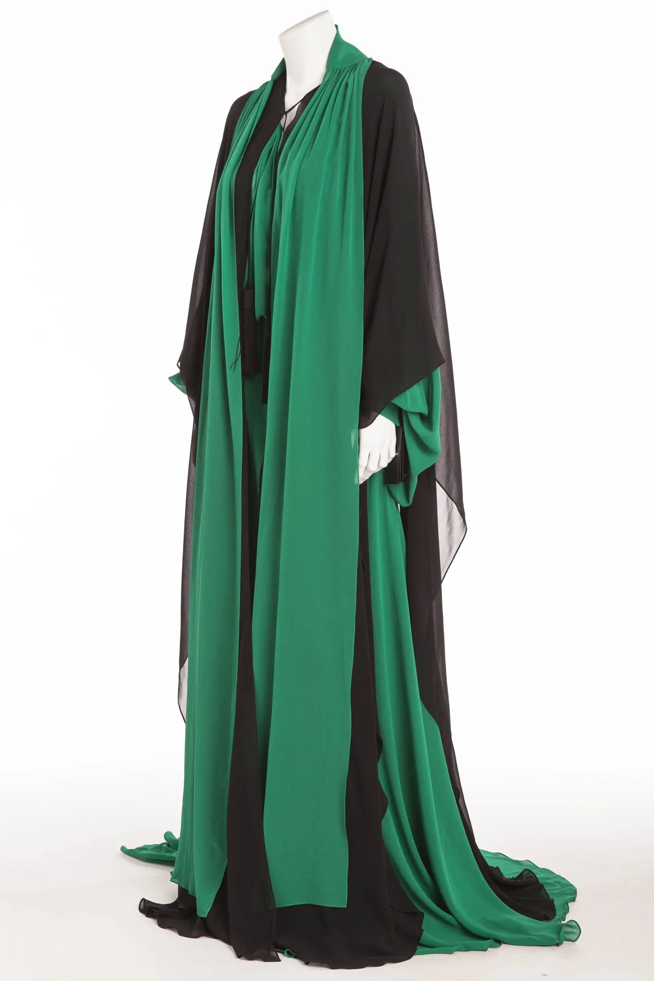 Saint Laurent - NWT 2PC Long Sleeve Emerald Dress with Black Cape - FR 40