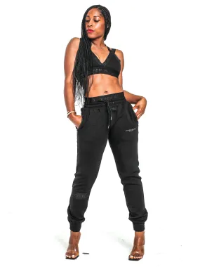 Women's Black Band Fitted Joggers